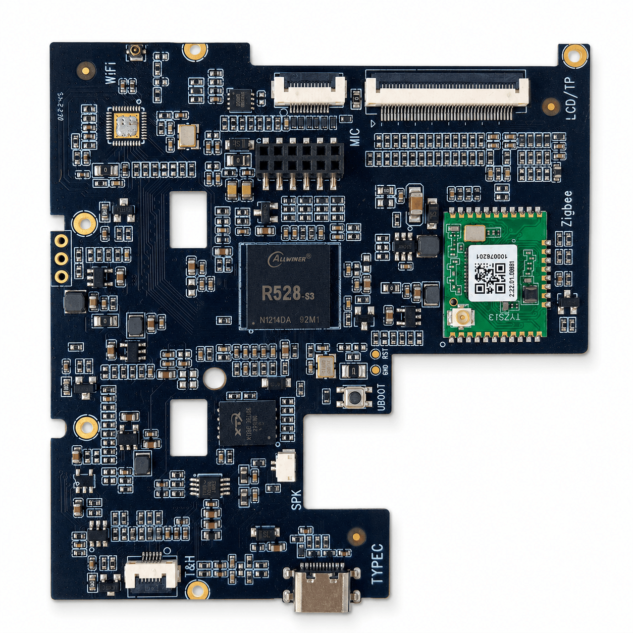 R528 processor used in Linux and RTOS wall-mounted touch panel hardware platforms for compact control interface applications.