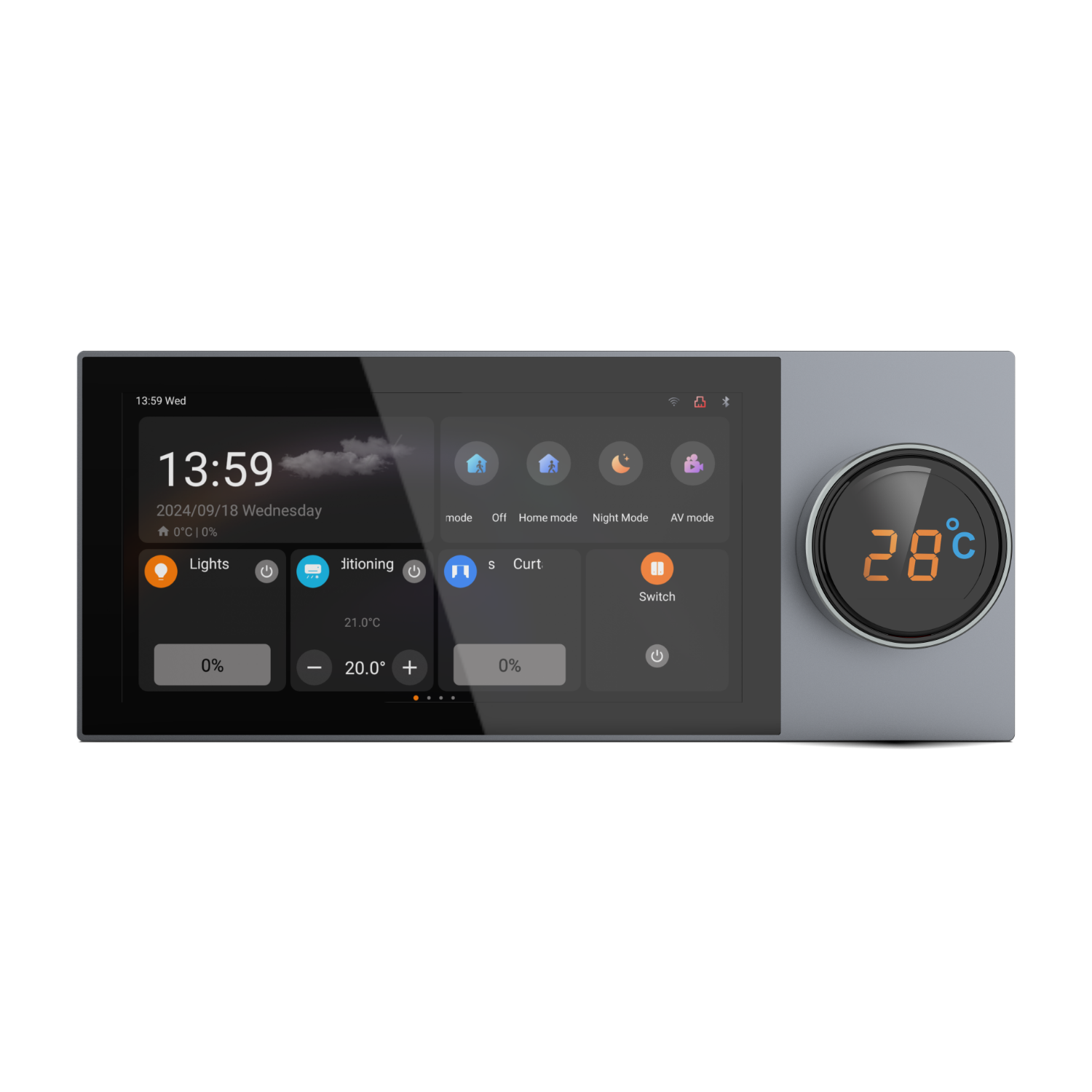 S8KE 6-inch KNX wall-mounted touch panel with Smatek KNX software front view.