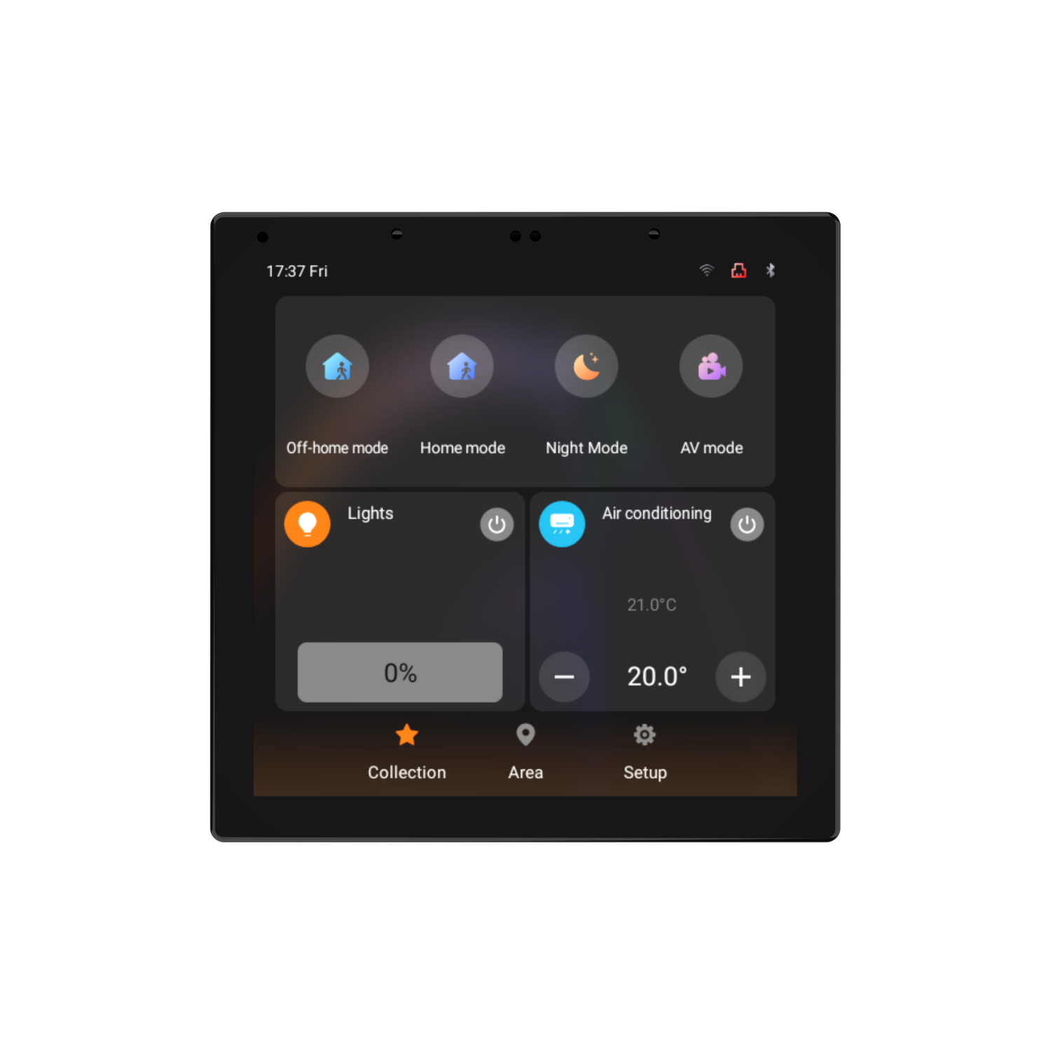 S6KE 4-inch KNX wall-mounted touch panel with Smatek KNX software front view.